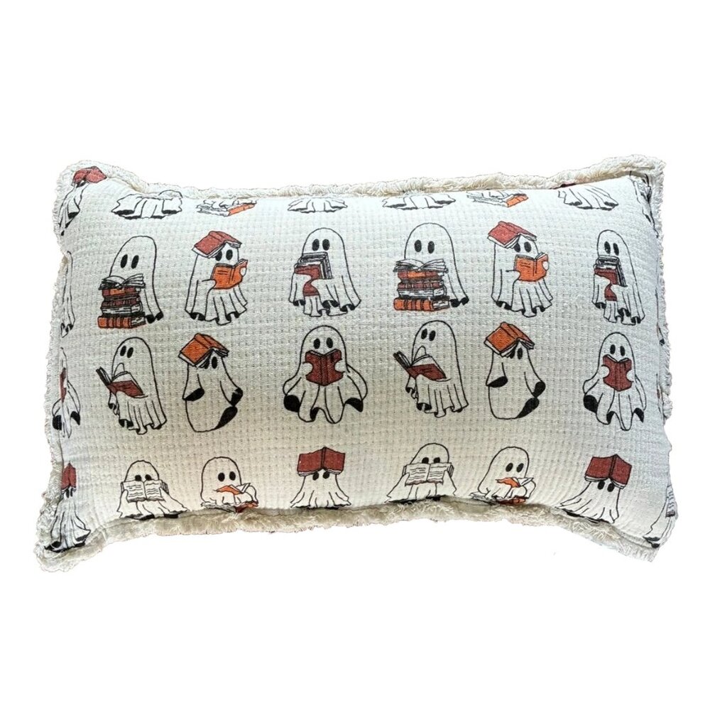 Cynthia Rowley Halloween Pillow Ghost Pumpkin Decor Fringed Accent Throw